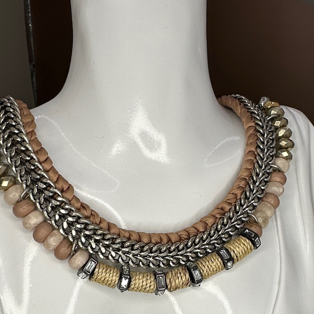 Stella & Dot Mixed Metal and Pink Beaded Necklace